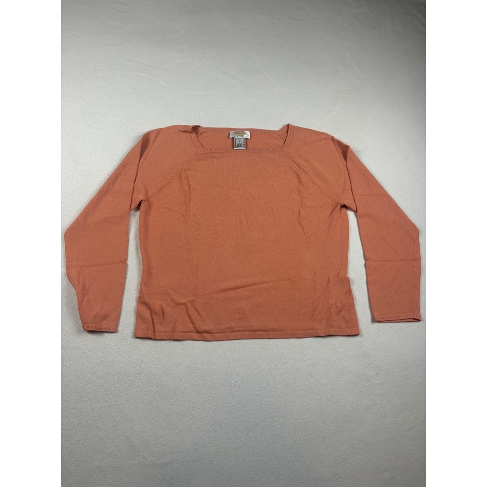 Talbots Petites Sweater Womens Medium Coral Orange Square Neck‎ Long Sleeve Knit